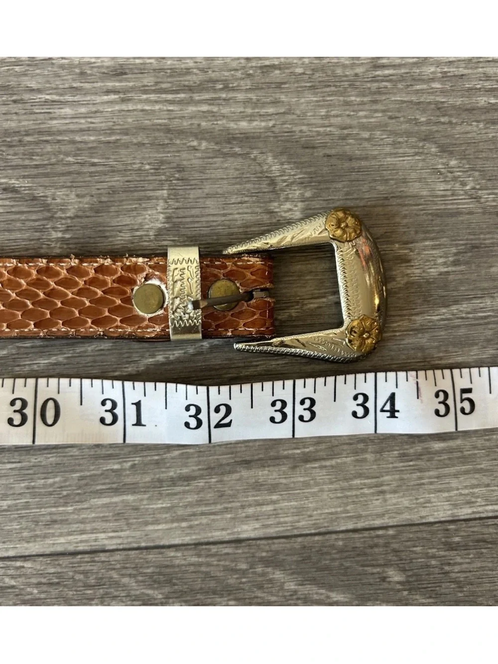 Vintage This Wicked West Genuine Snakeskin Belt German Silver Buckle Vail 34